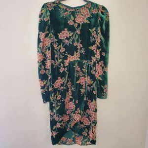 J.O.A Green Floral Long Sleeves Burnout Velvet Wrap Dress Sz S